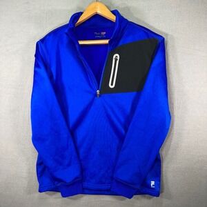 Fila Sport Mens Pullover Jacket Blue Quarter Zip Black‎ Panel Medium